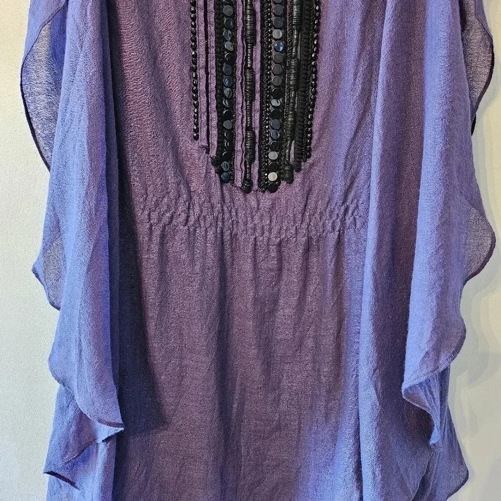 Antik Batik Embellished Draped Ruffle Wool Boho Mini Dress Purple Size Small. - Picture 6 of 16